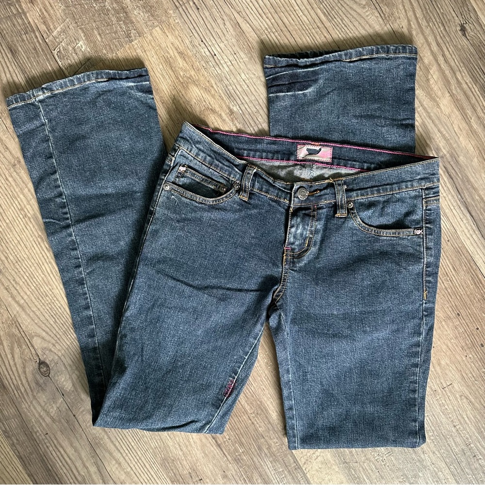Y2K Fox Racing Low Rise Flare Jeans Bootcut Dark Wash Moto Denim
